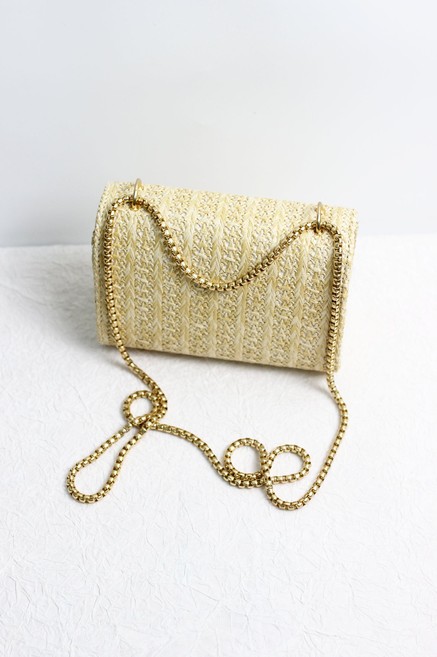 A2411HH87301 - Elegant Woven Textured Clutch with Gold Chain Detail