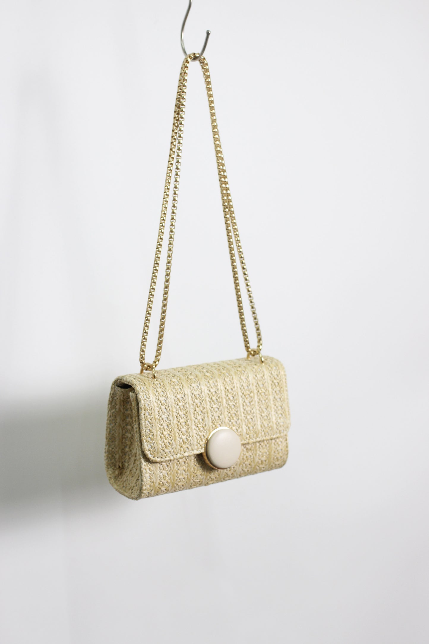 A2411HH87301 - Elegant Woven Textured Clutch with Gold Chain Detail