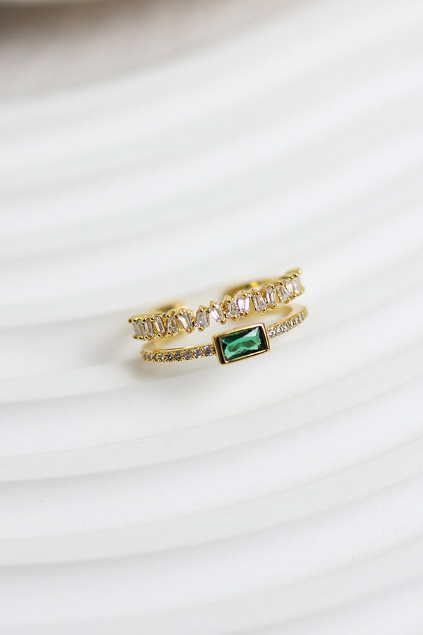 A2412HANF57260 - Gold-Tone Emerald & Baguette Crystal Ring Set