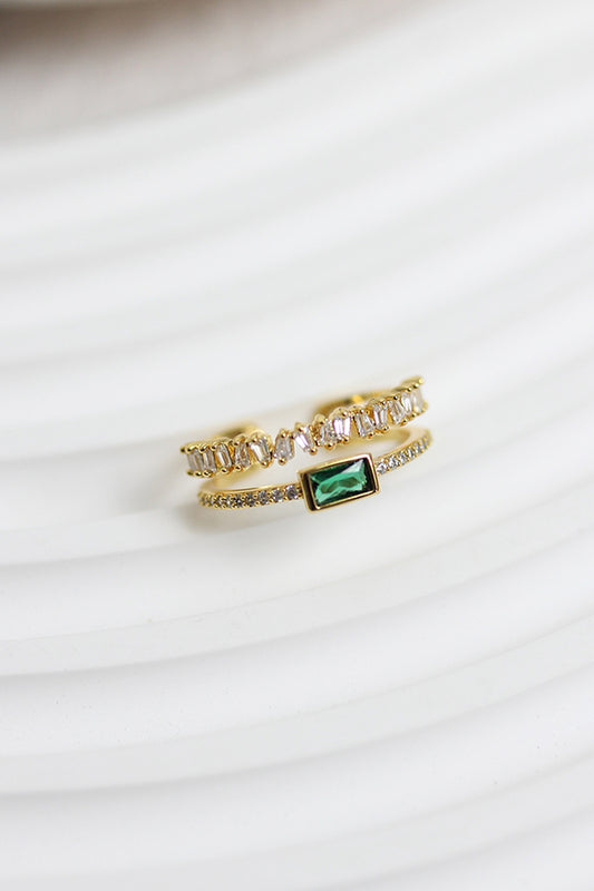 A2412HANF57260 - Gold-Tone Emerald & Baguette Crystal Ring Set