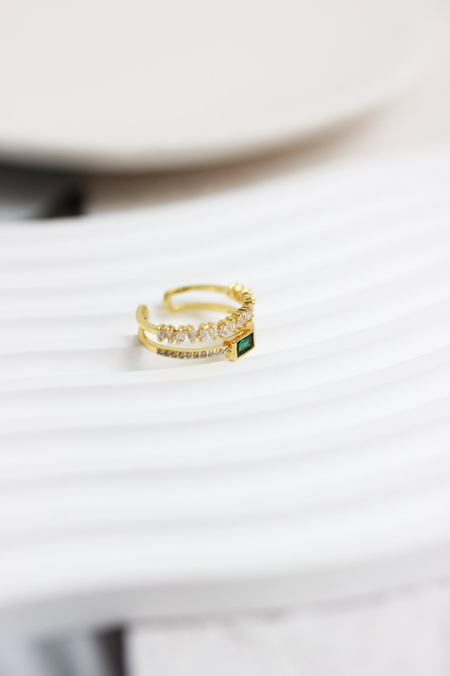 A2412HANF57260 - Gold-Tone Emerald & Baguette Crystal Ring Set