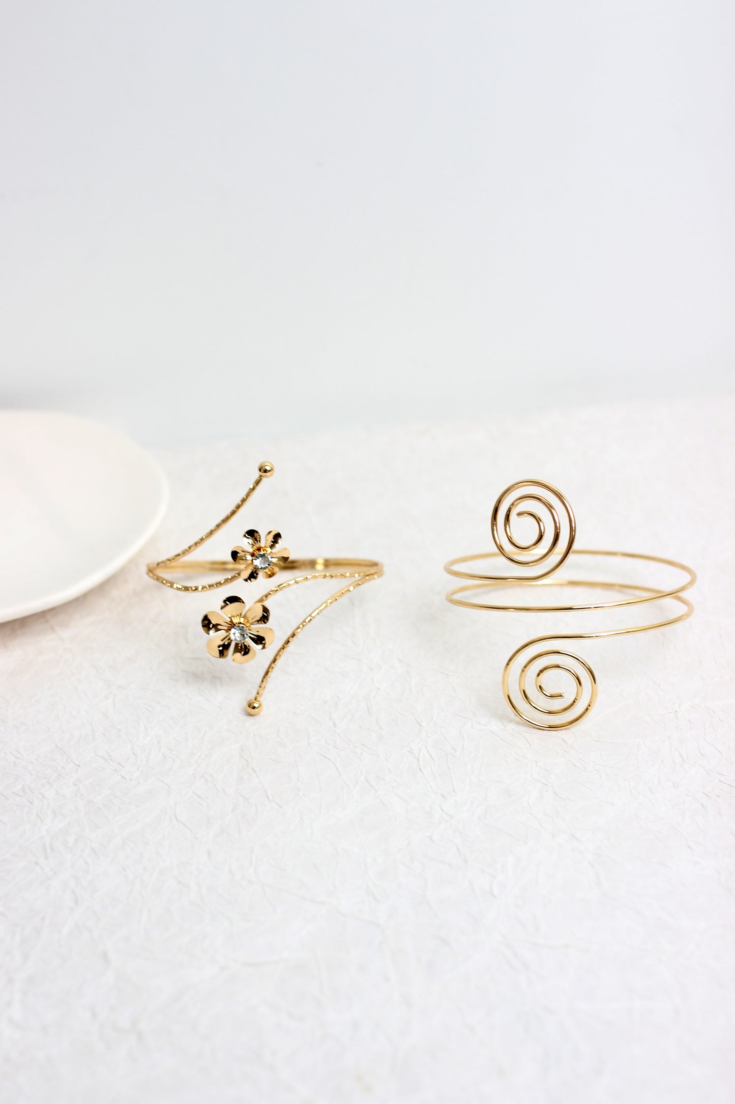 A2412MAT35925 - Gold-Tone Spiral & Floral Cuff Bracelet Set