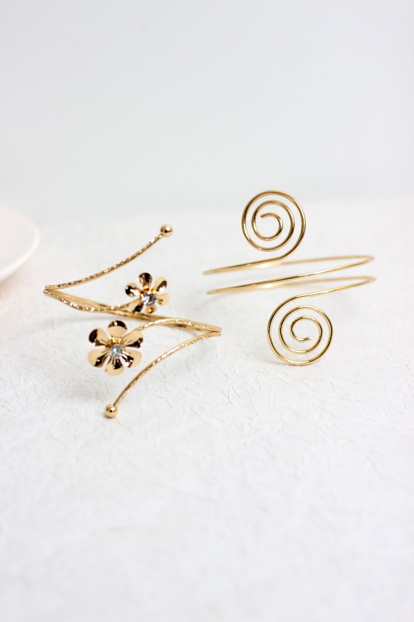 A2412MAT35925 - Gold-Tone Spiral & Floral Cuff Bracelet Set