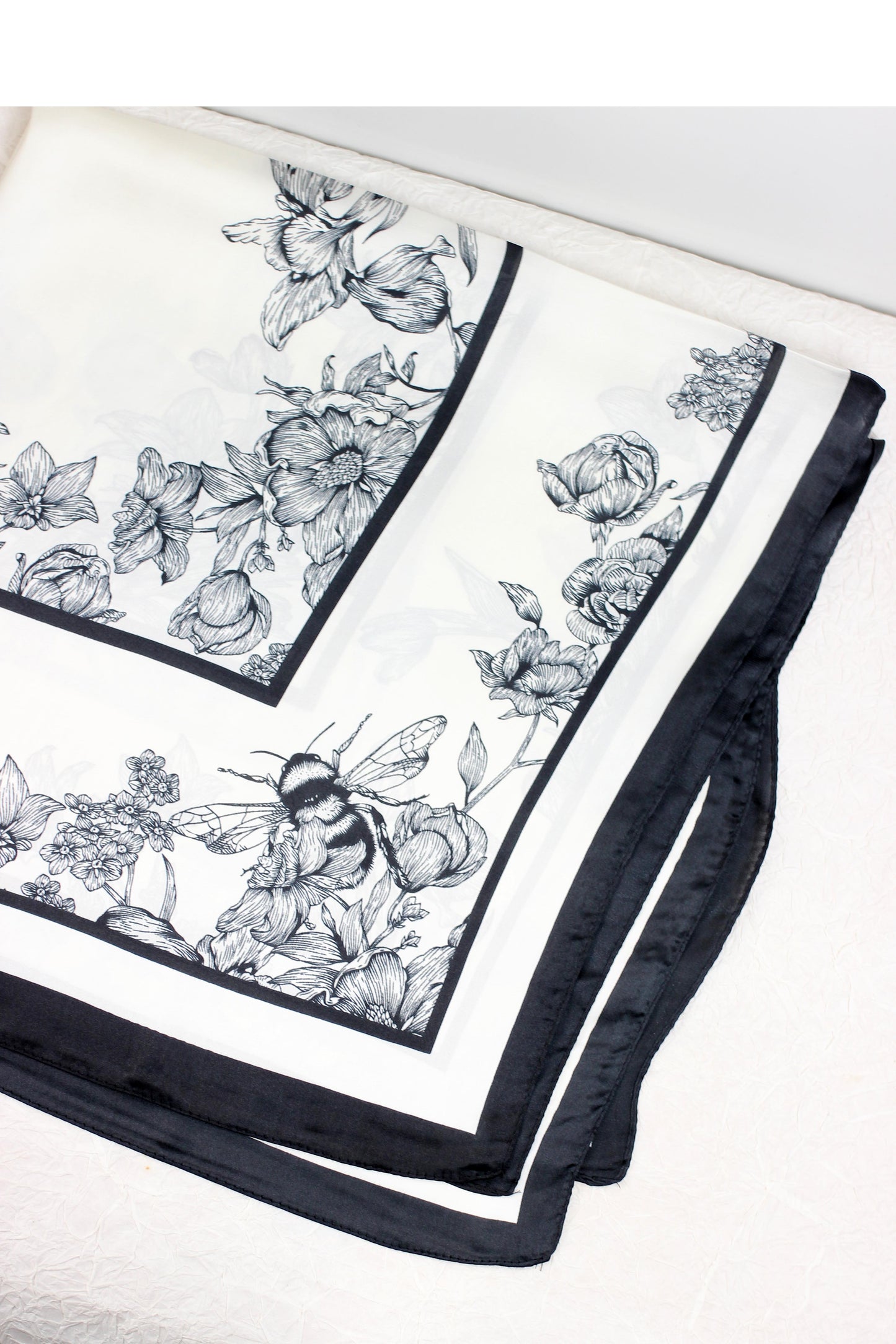 A2412WY13852 - Elegant Floral Print Silk-Like Scarf