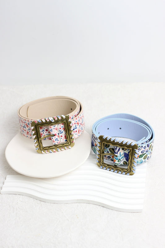A2501DHS19978 - Vintage Floral Wide Belt with Embossed Buckle