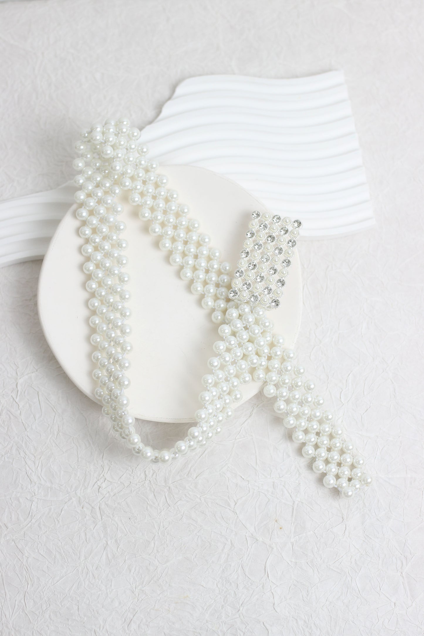 A2501DHS68784 - Elegant Multi-Layer Pearl Belt with Rhinestone Buckle
