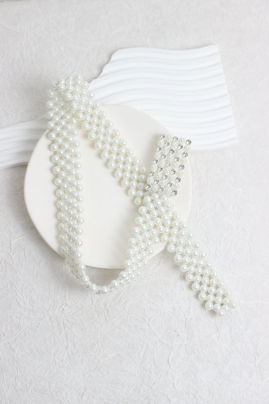 A2501DHS68784 - Elegant Multi-Layer Pearl Belt with Rhinestone Buckle