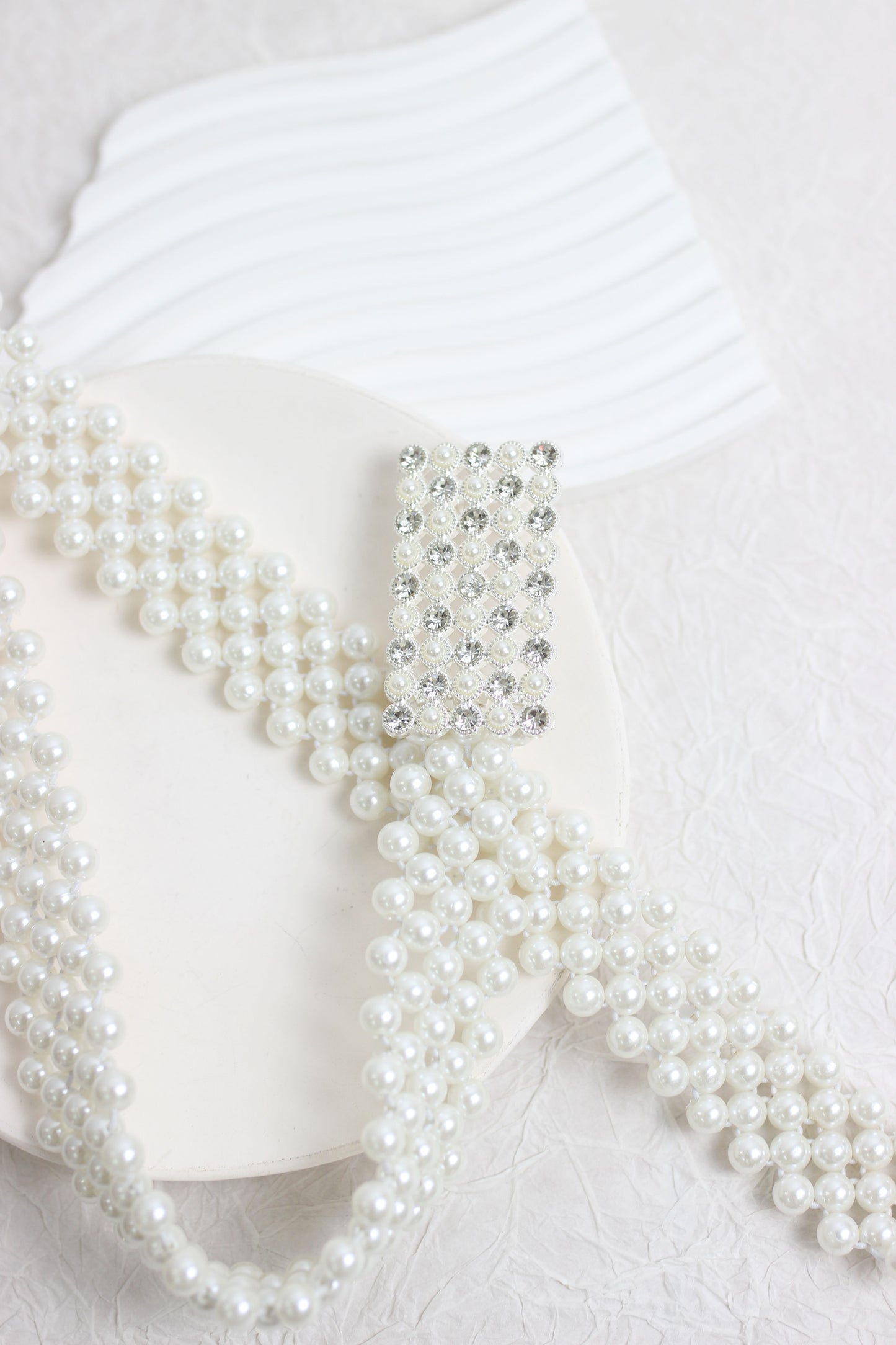 A2501DHS68784 - Elegant Multi-Layer Pearl Belt with Rhinestone Buckle