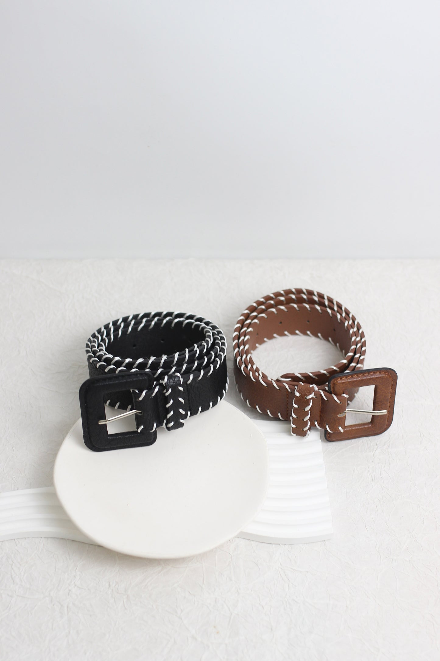 A2501WF83901 - Braided Stitch Faux Leather Belt with Square Buckle