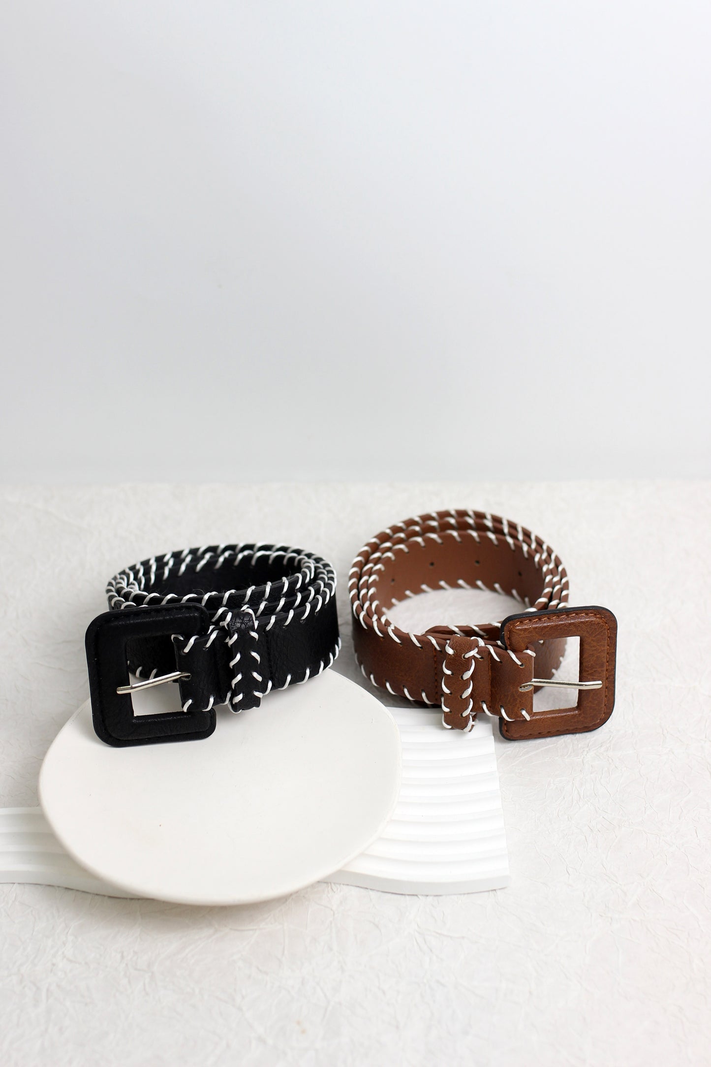 A2501WF83901 - Braided Stitch Faux Leather Belt with Square Buckle