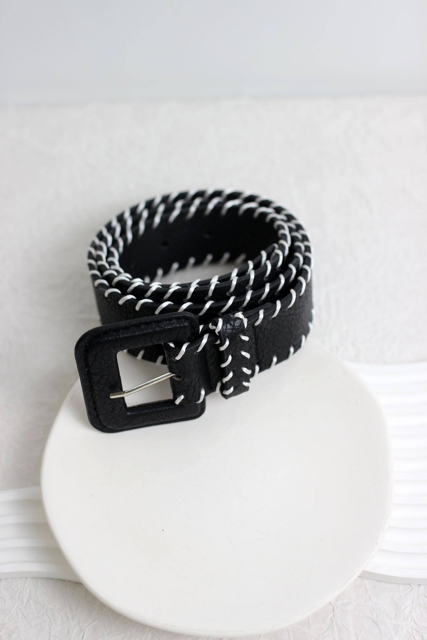 A2501WF83901 - Braided Stitch Faux Leather Belt with Square Buckle