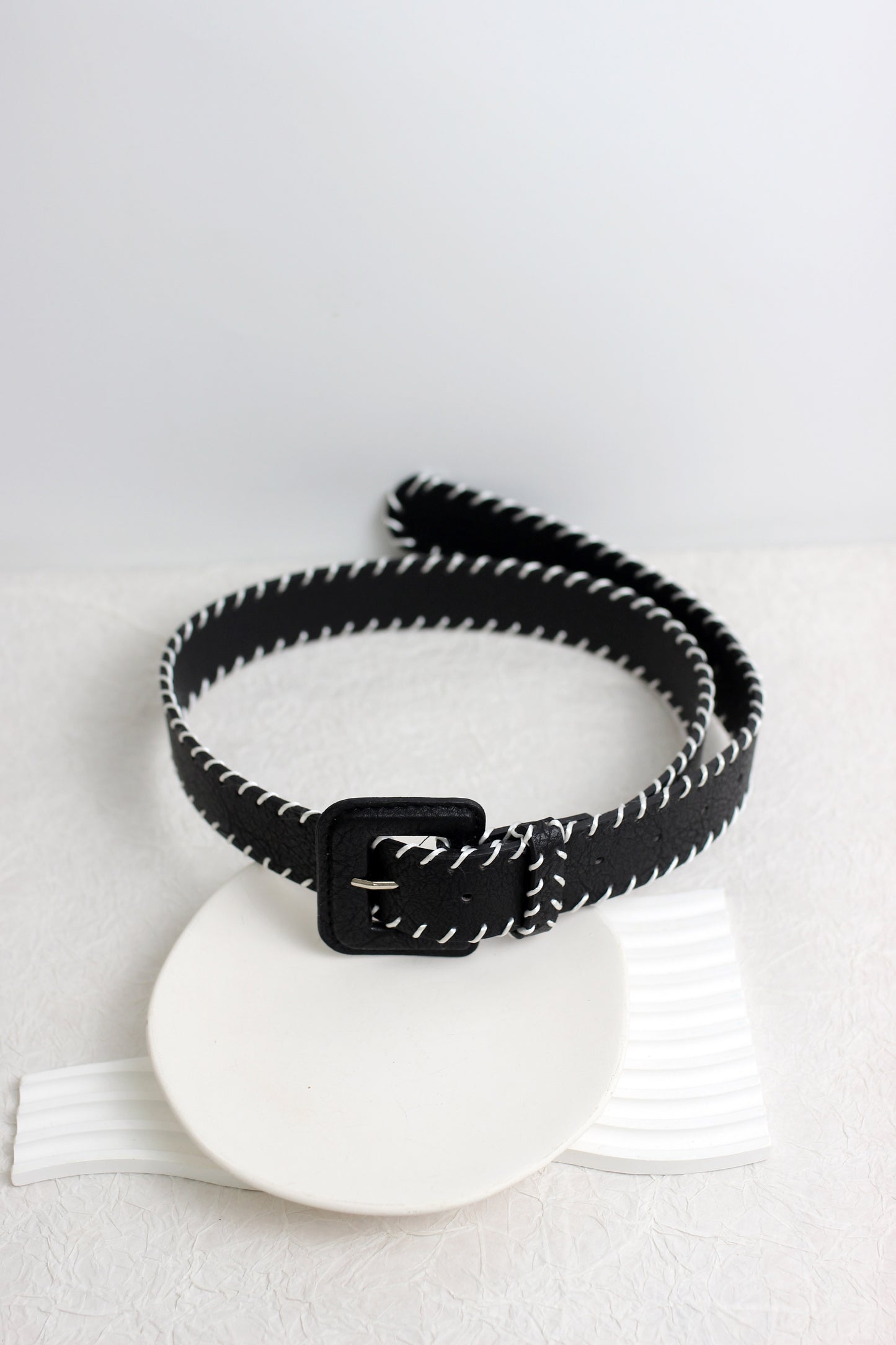A2501WF83901 - Braided Stitch Faux Leather Belt with Square Buckle