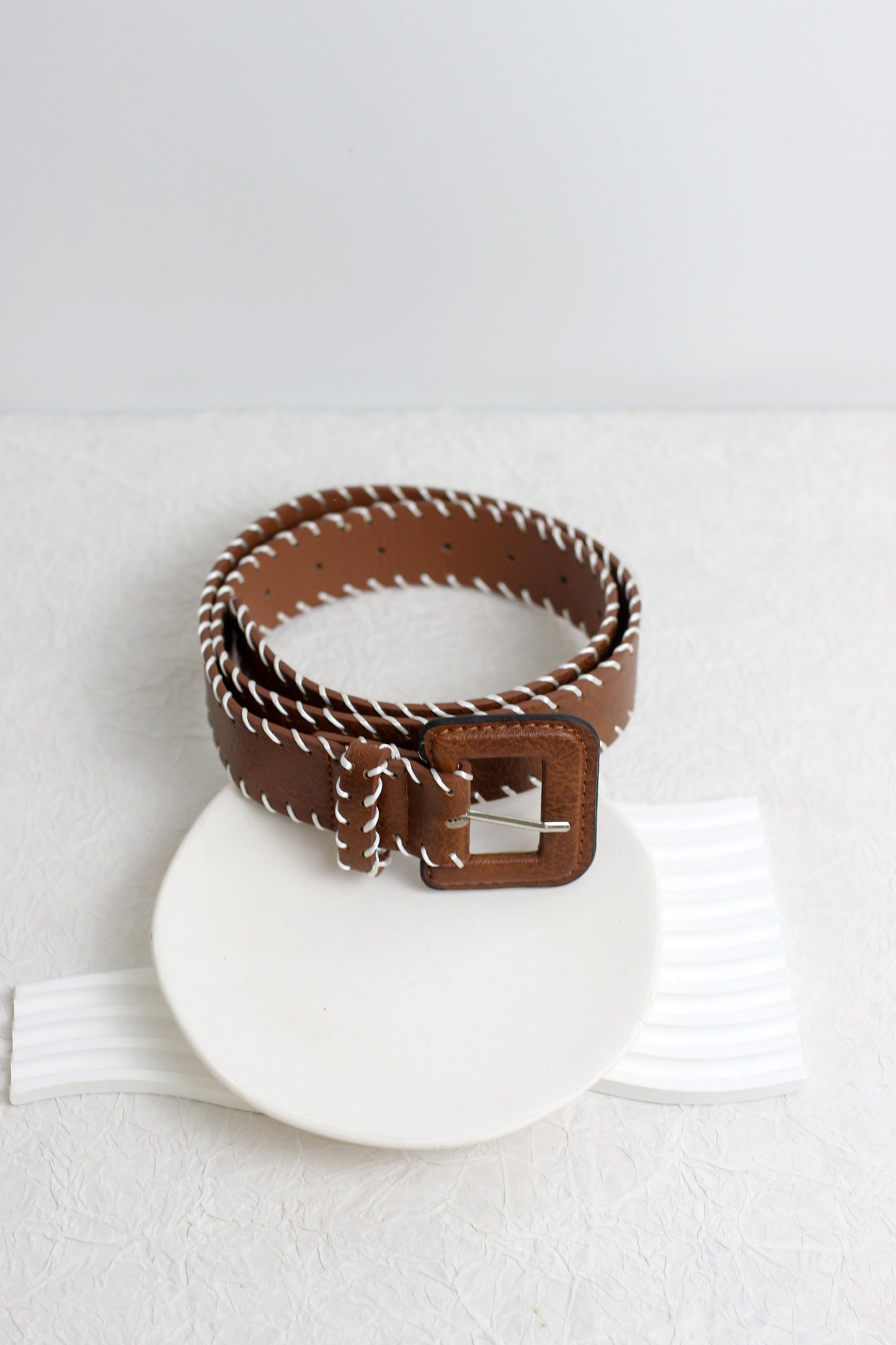 A2501WF83901 - Braided Stitch Faux Leather Belt with Square Buckle