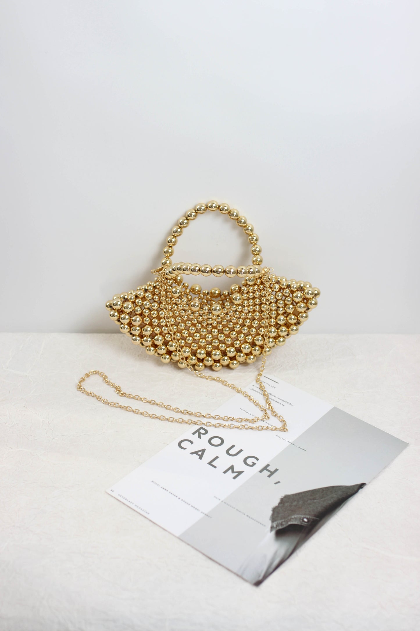 A2502SK54115 - Elegant Gold Beaded Handbag with Chain Strap