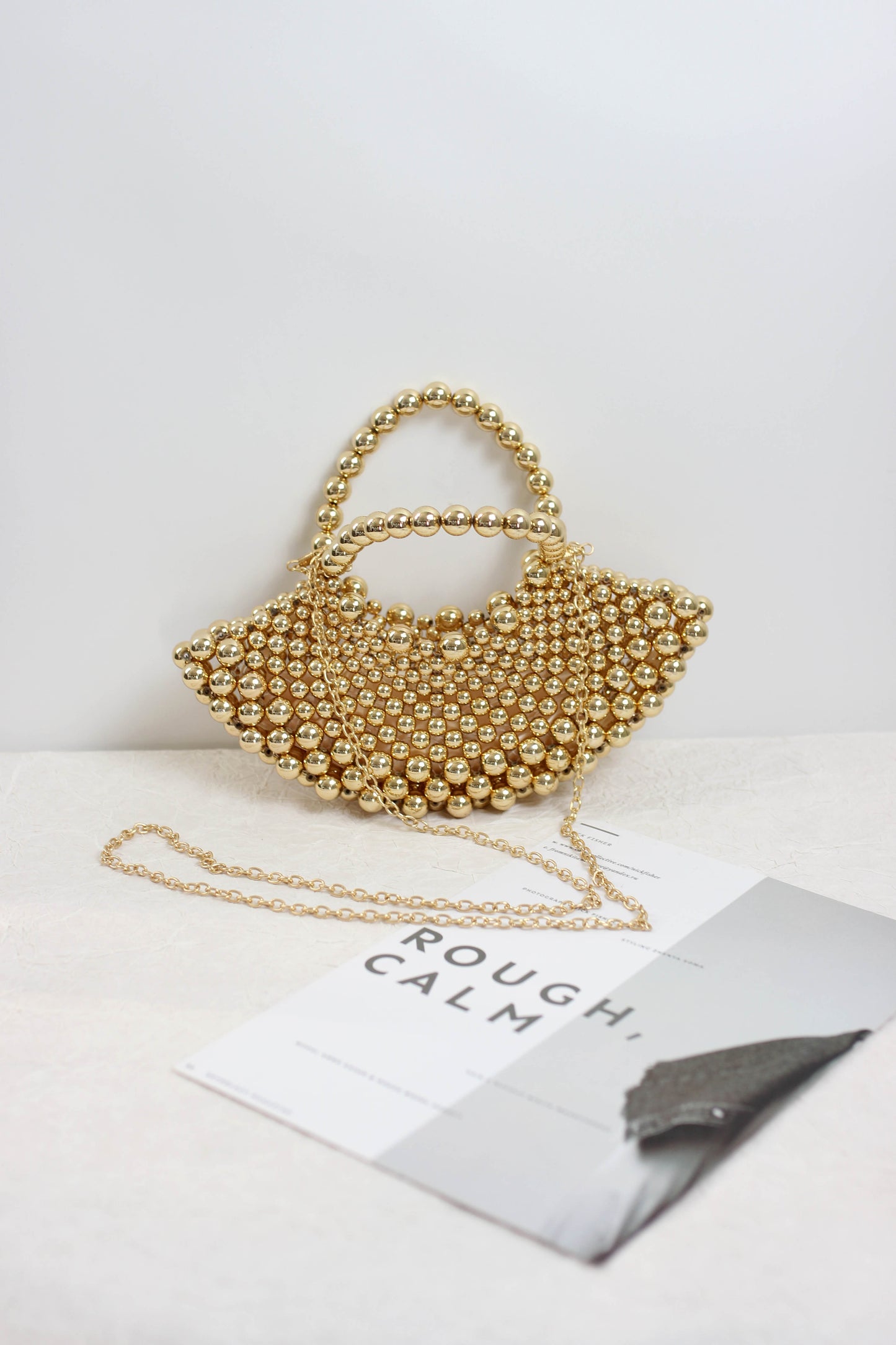 A2502SK54115 - Elegant Gold Beaded Handbag with Chain Strap