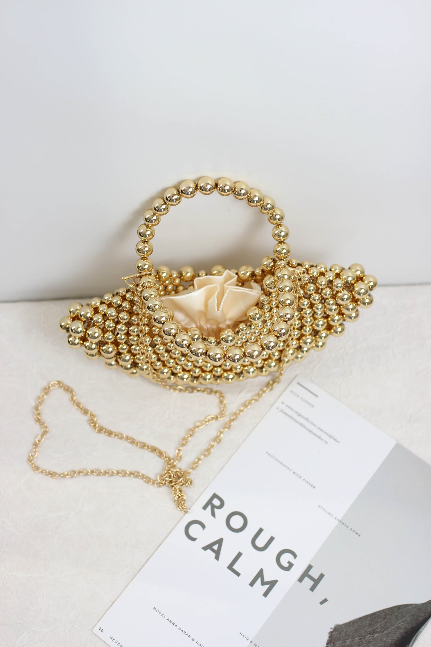 A2502SK54115 - Elegant Gold Beaded Handbag with Chain Strap