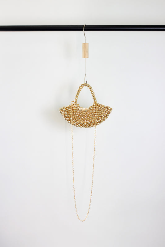 A2502SK54115 - Elegant Gold Beaded Handbag with Chain Strap