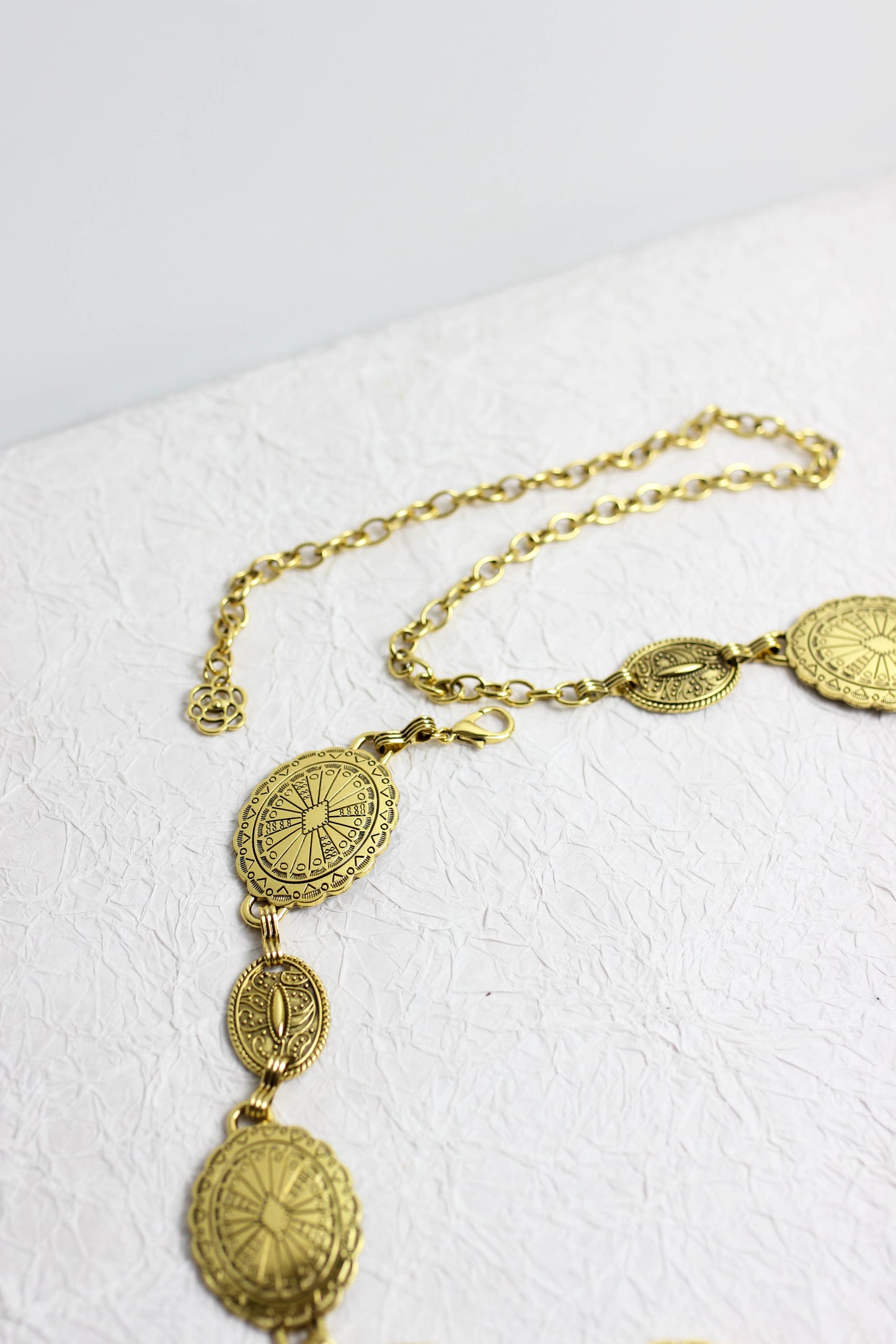A2502WN48716 - Vintage-Inspired Gold Coin Chain Belt