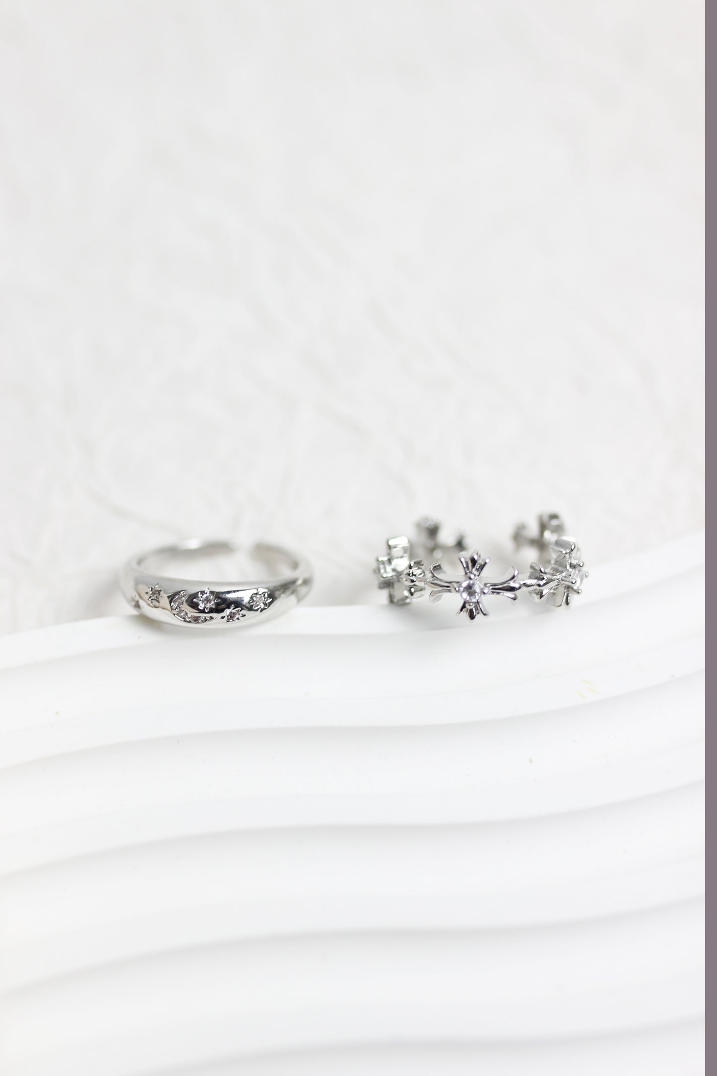 A2502YQ27363 - Silver Floral Adjustable Ring Set