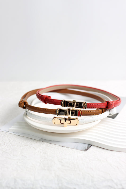 A2503BL53245 - Elegant Twist-Lock Skinny Leather Belt