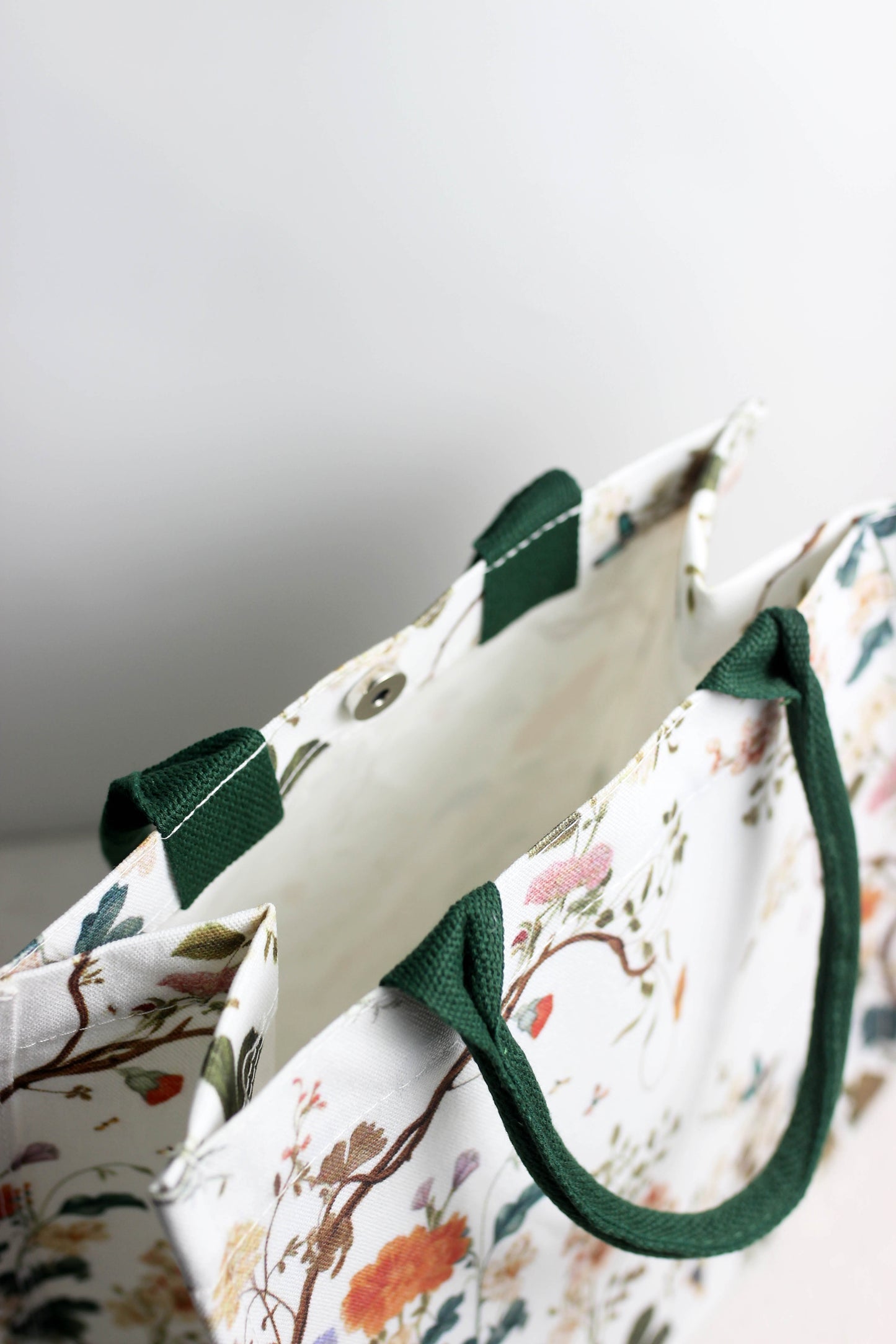 A2503CH82102 - Floral Canvas Tote Bag with Green Handles