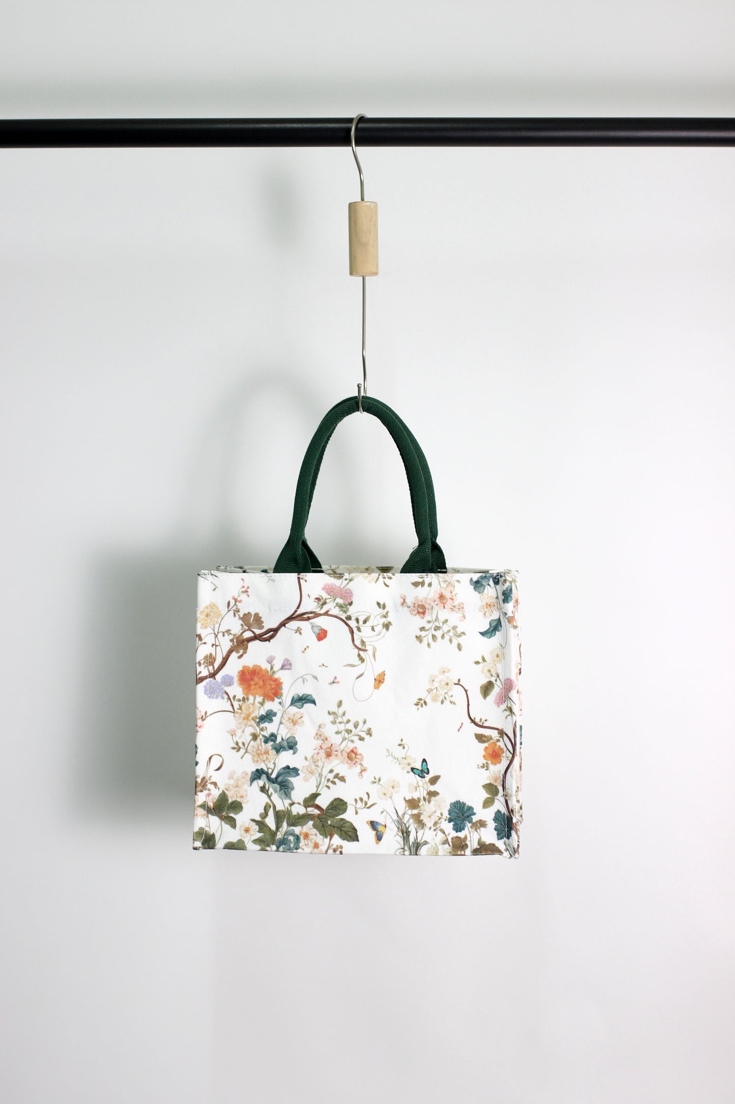 A2503CH82102 - Floral Canvas Tote Bag with Green Handles