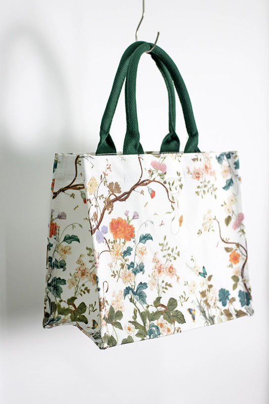 A2503CH82102 - Floral Canvas Tote Bag with Green Handles
