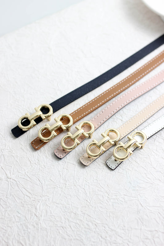 A2503DJN31845 - Slim Reversible Leather Belt with Gold Buckle