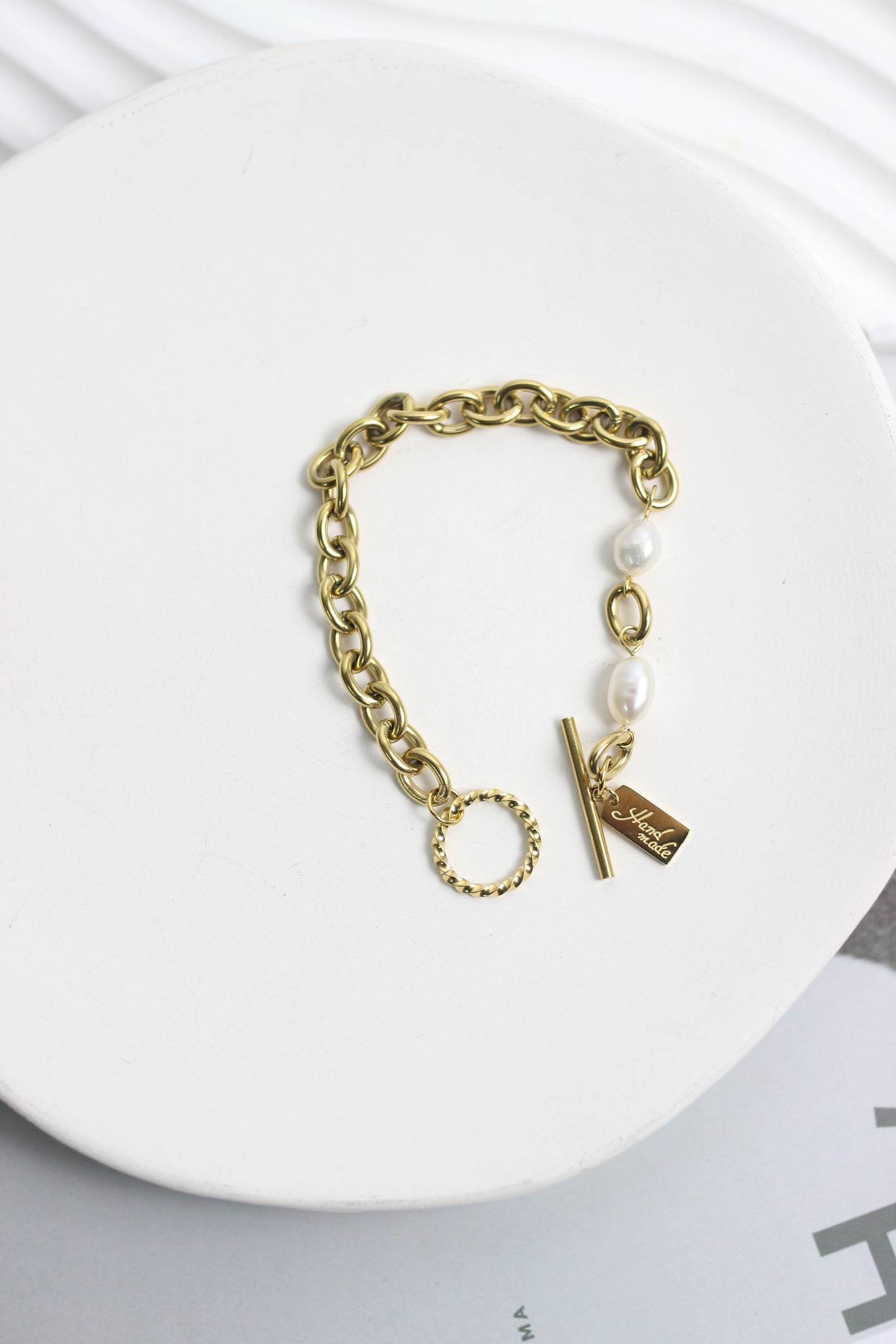 A2503ML65575 - Pearl Charm Gold Chain Bracelet