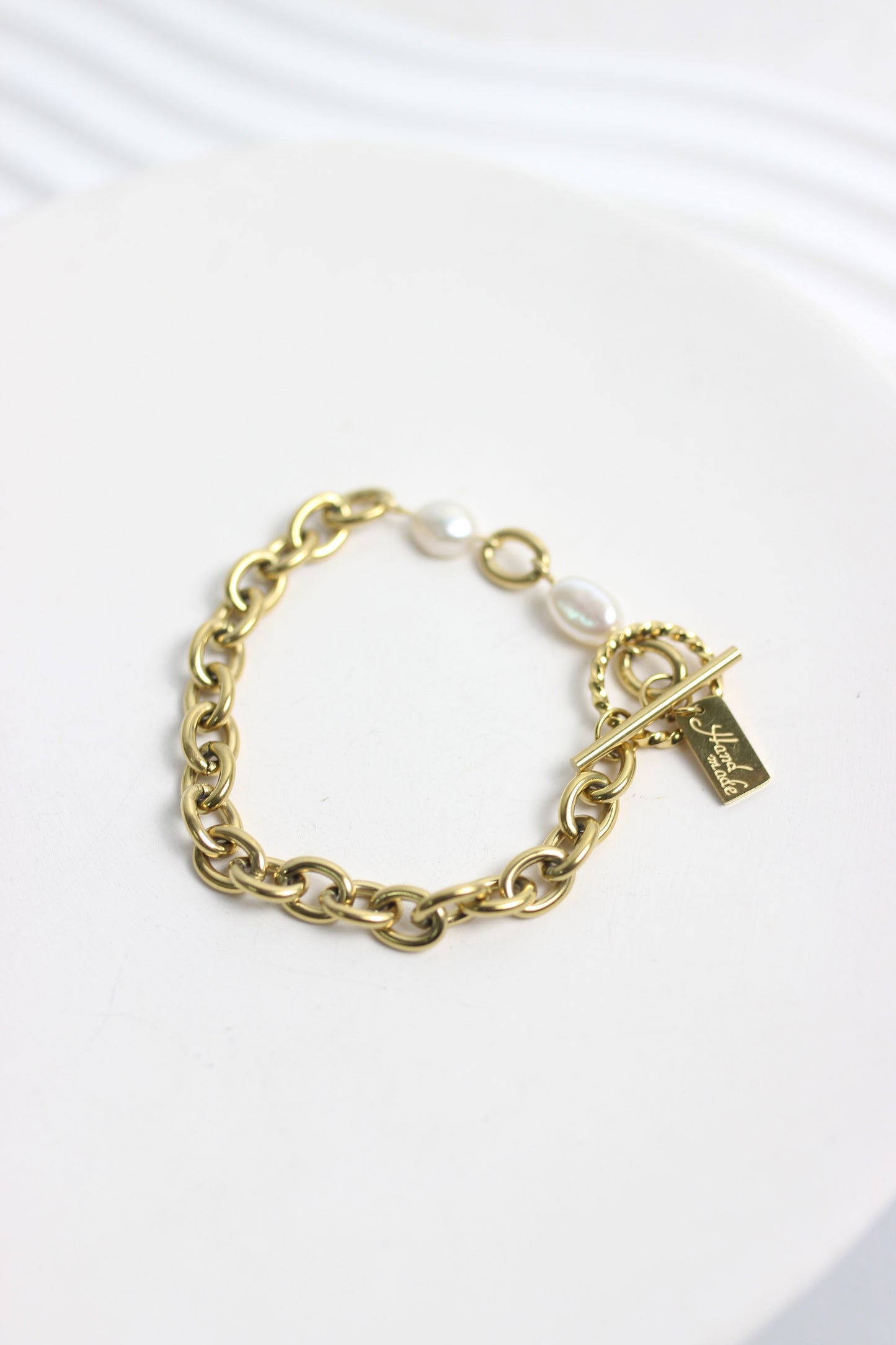 A2503ML65575 - Pearl Charm Gold Chain Bracelet