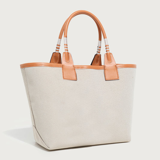 A2503SHY68443 - Two-Tone Canvas Tote Bag with Leather Handles