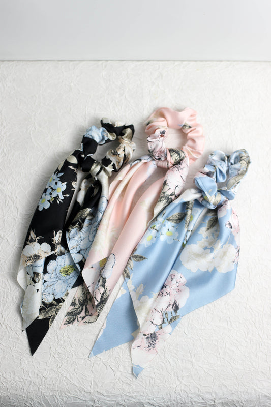 A2503ST91461 - Floral Satin Scarf Hair Scrunchie