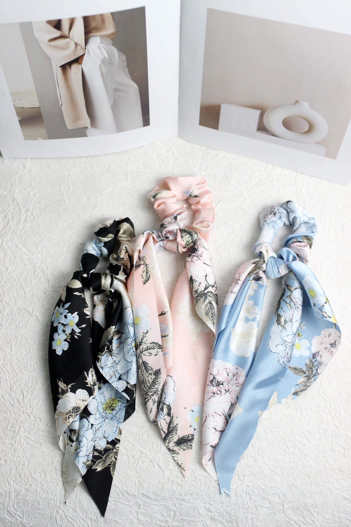 A2503ST91461 - Floral Satin Scarf Hair Scrunchie