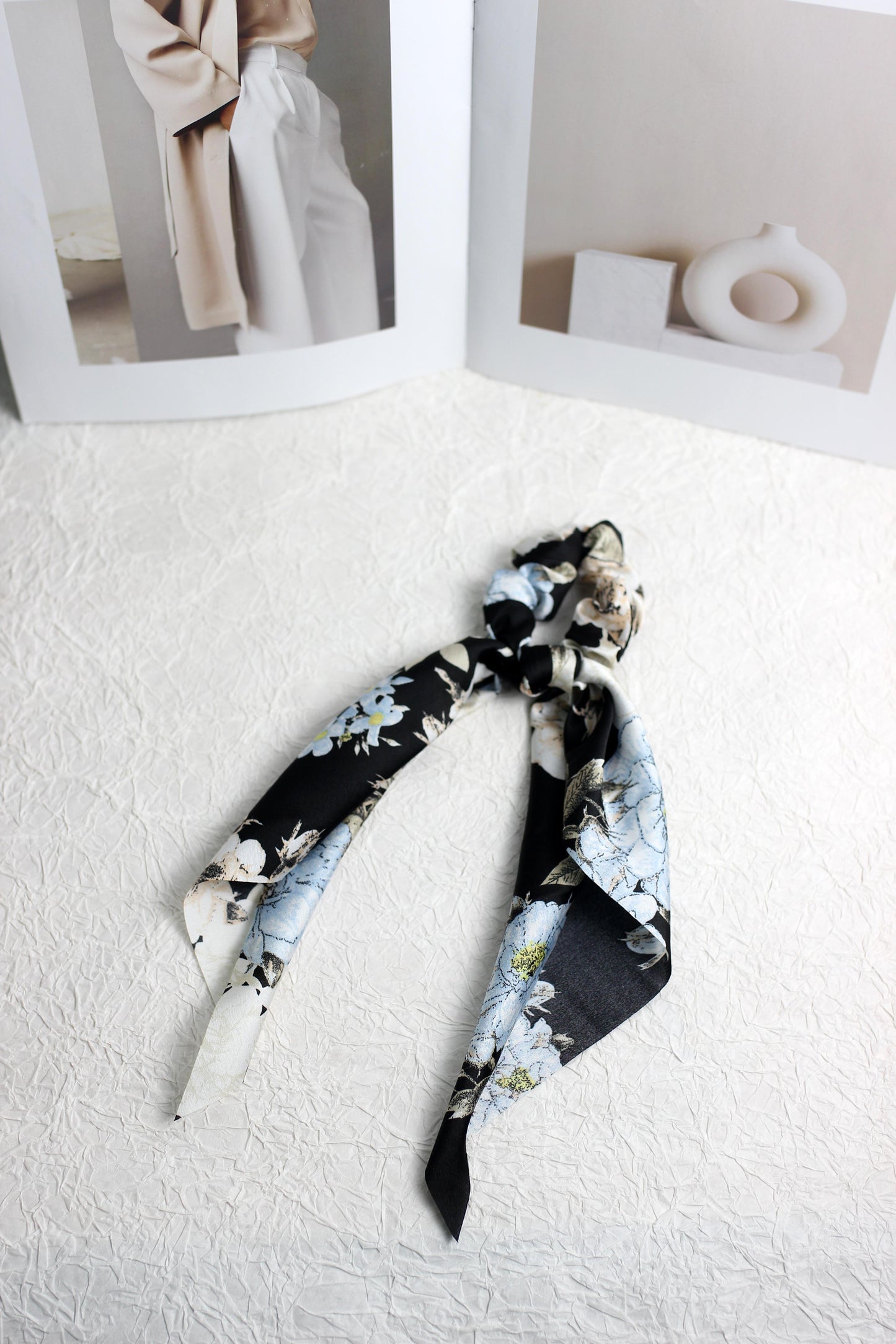 A2503ST91461 - Floral Satin Scarf Hair Scrunchie