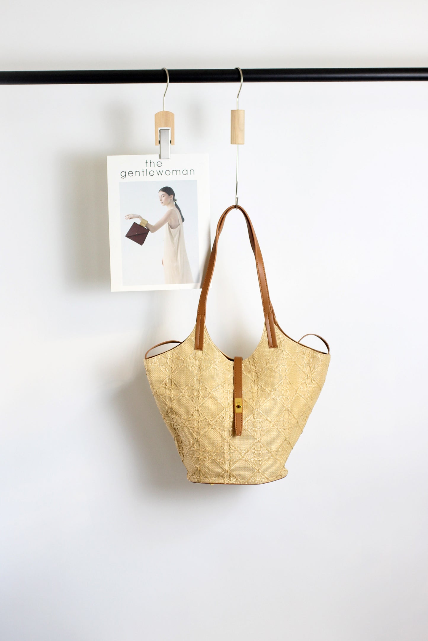 A2503XL79497 - Luxury Woven Tote Bag with Genuine Leather Straps