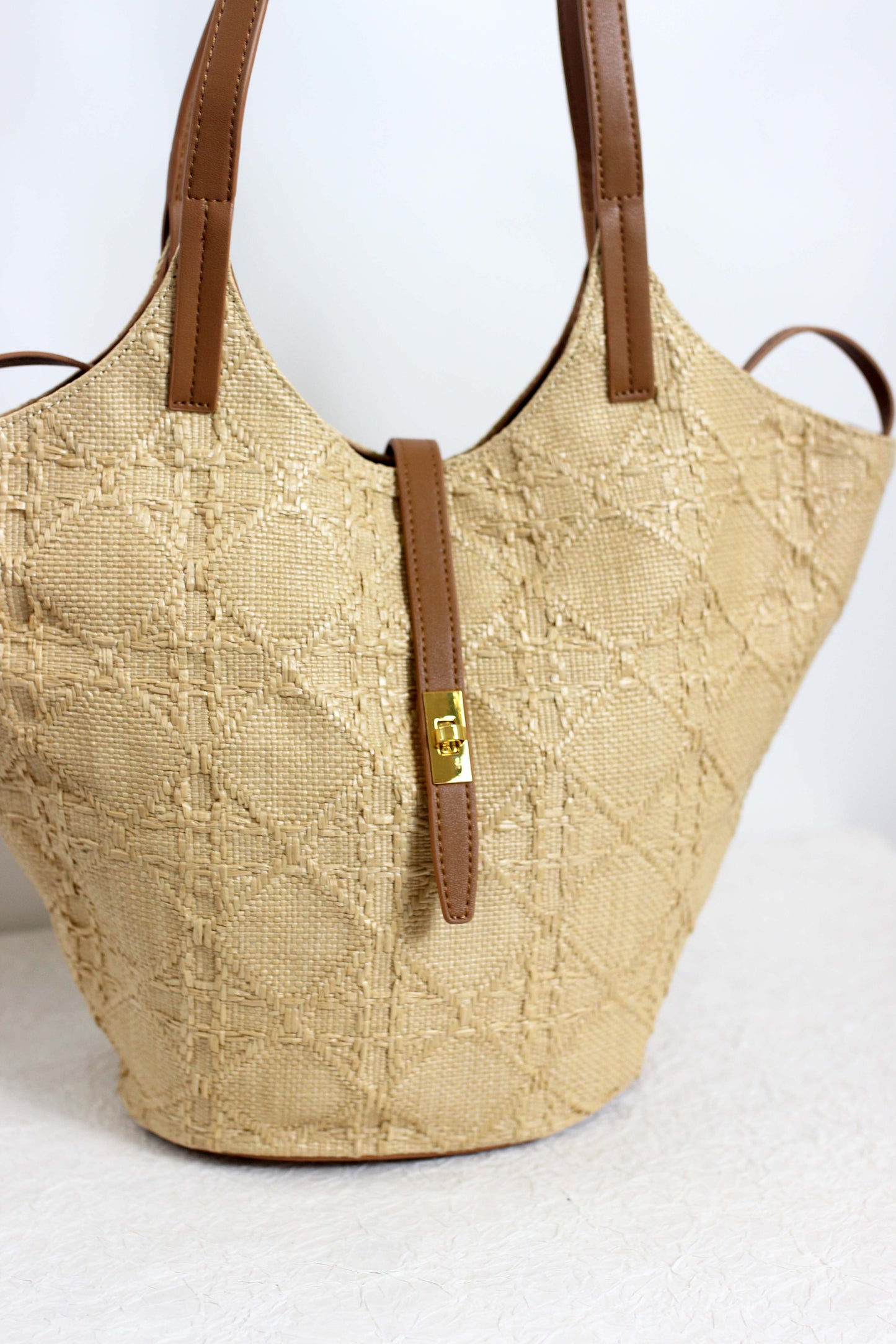 A2503XL79497 - Luxury Woven Tote Bag with Genuine Leather Straps