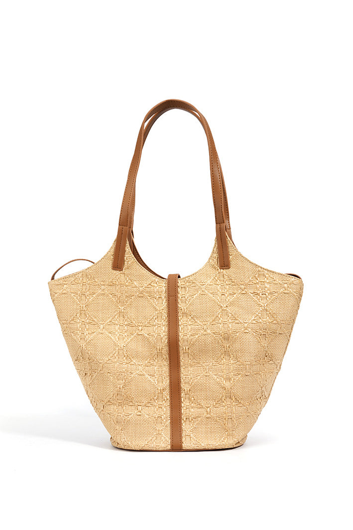 A2503XL79497 - Luxury Woven Tote Bag with Genuine Leather Straps
