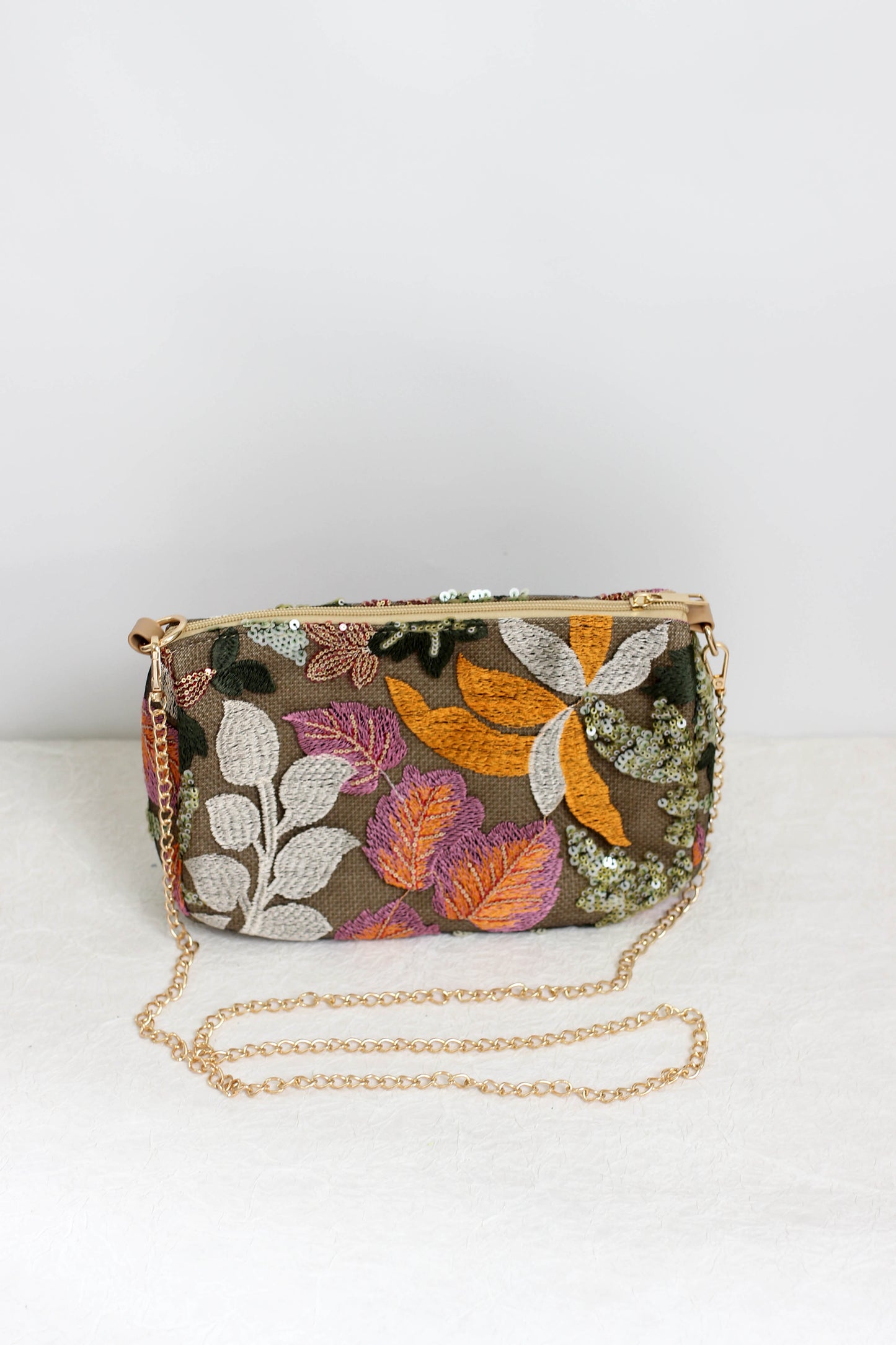 A2504OUY26557 - Floral Embroidered Sequin Mini Shoulder Bag
