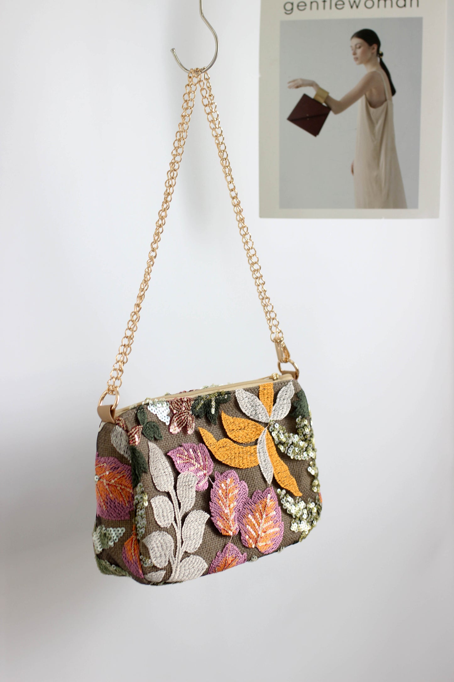 A2504OUY26557 - Floral Embroidered Sequin Mini Shoulder Bag