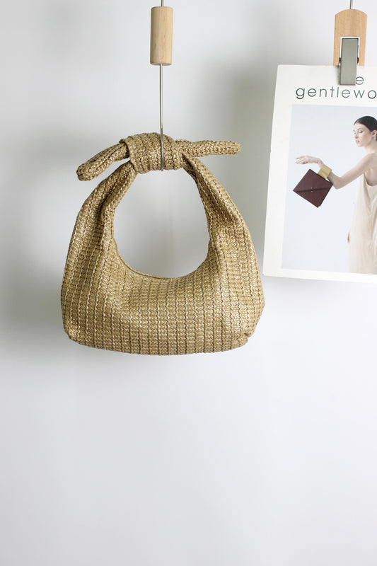 A2504SJ20177 - Boho Knot-Handle Woven Straw Handbag