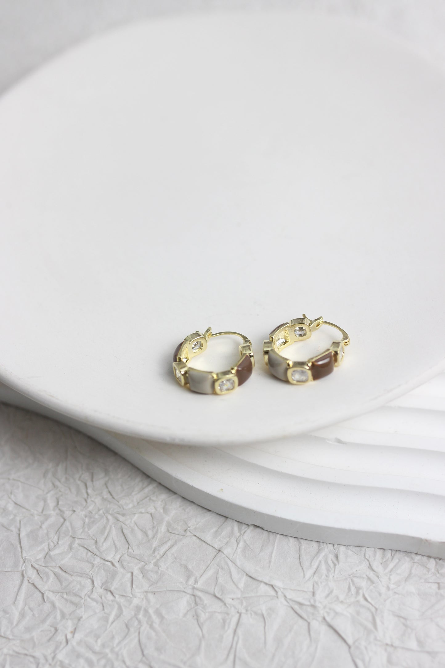 A2505GM50624 - Glossy Enamel & Crystal Accent Hoop Earrings