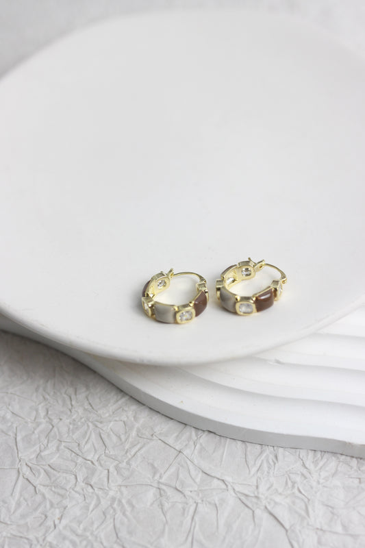 A2505GM50624 - Glossy Enamel & Crystal Accent Hoop Earrings
