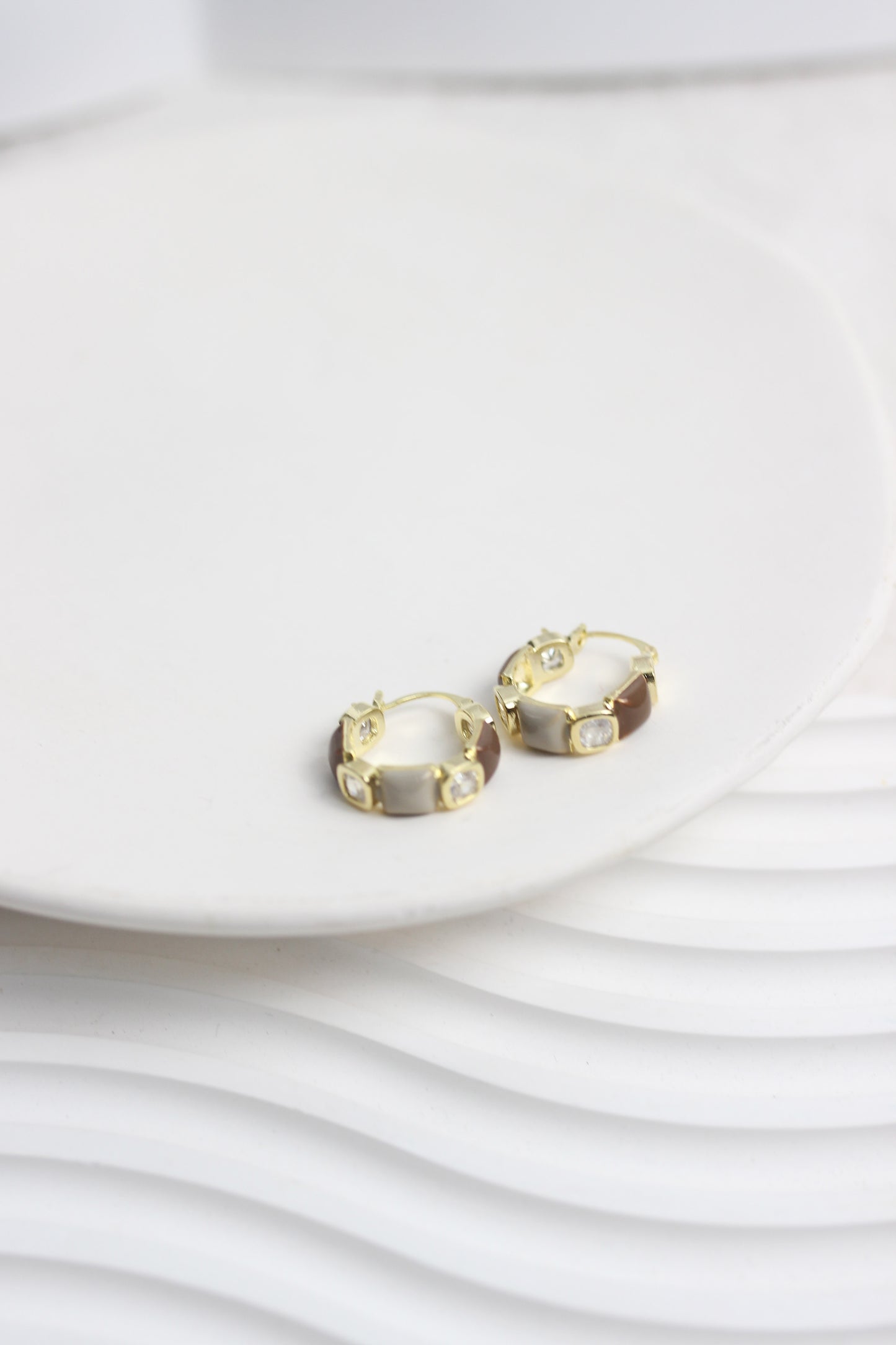 A2505GM50624 - Glossy Enamel & Crystal Accent Hoop Earrings