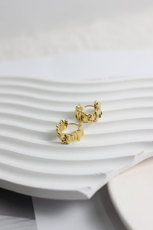 A2505MJ40153 - Molten Texture Gold Hoop Earrings