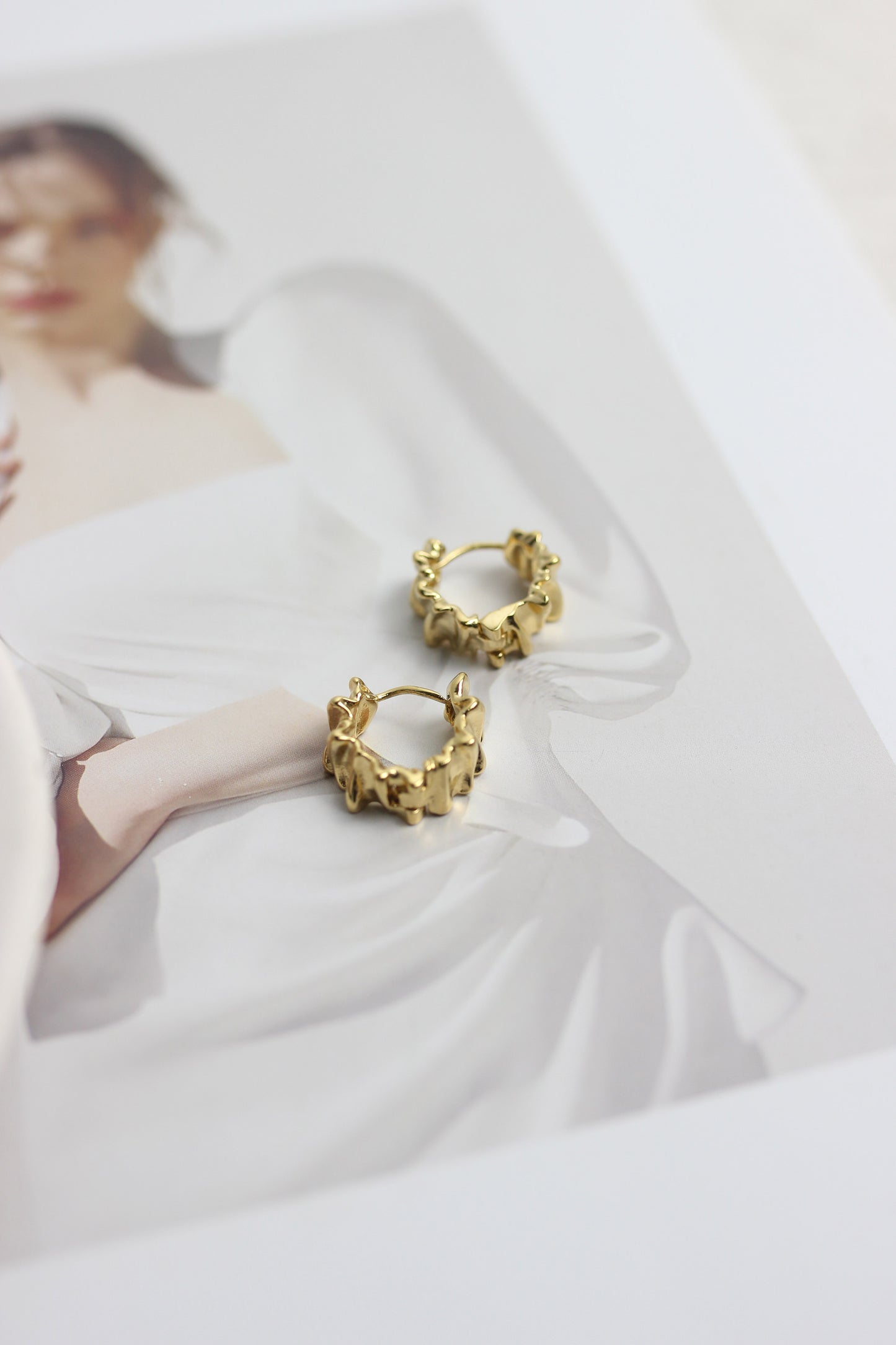 A2505MJ40153 - Molten Texture Gold Hoop Earrings