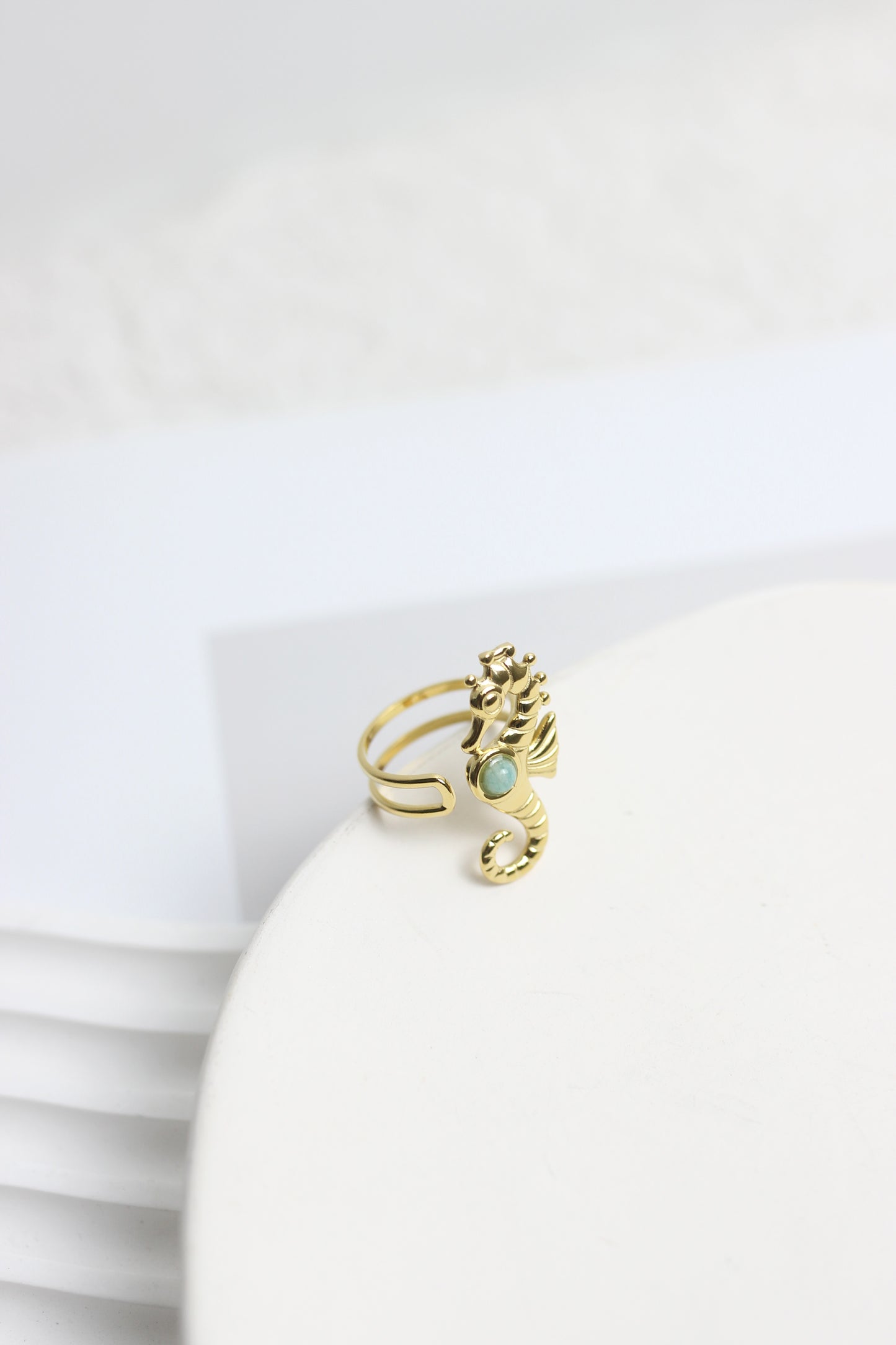 A2505MJ67457 - Gold Seahorse Adjustable Ring with Turquoise Accent