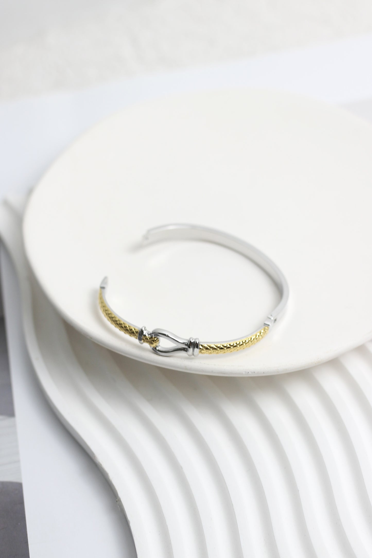 A2505MJ87278 - Silver & Gold-Tone Hook Detail Bangle Bracelet