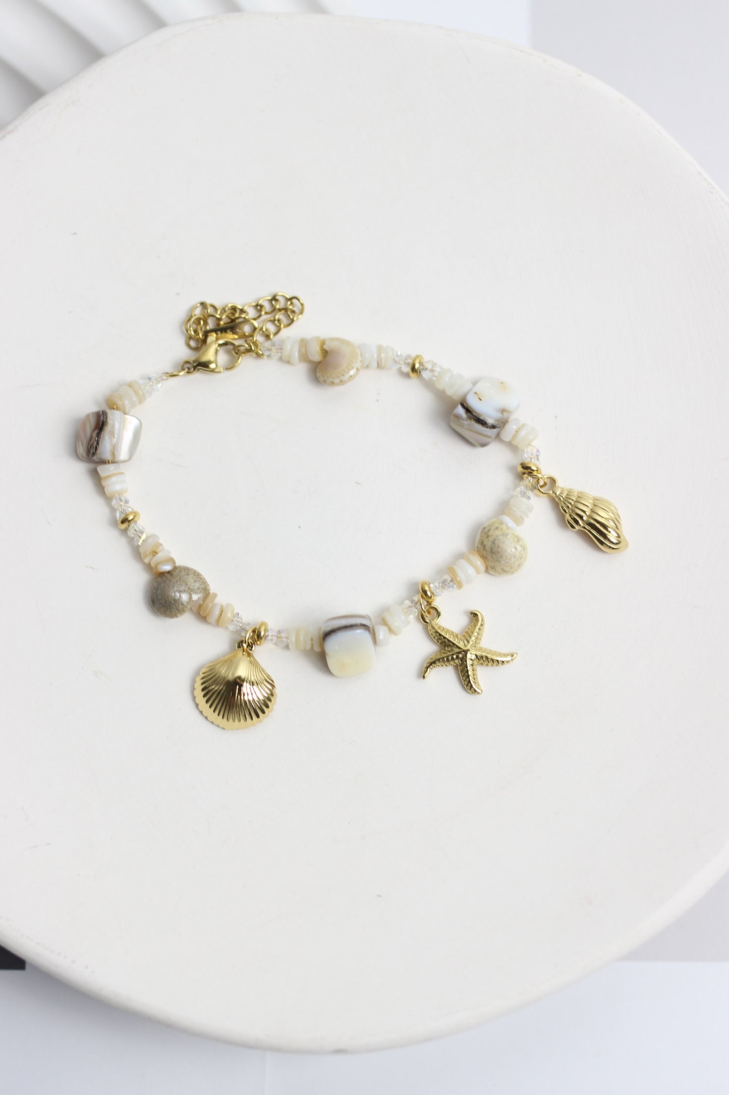 A2505MJ88347 - Shell & Stone Charm Bracelet with 18K Gold Plated Accents