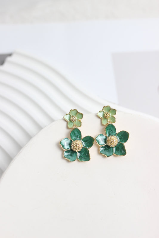 A2505TGG32152 - Asymmetrical Floral Enamel Drop Earrings