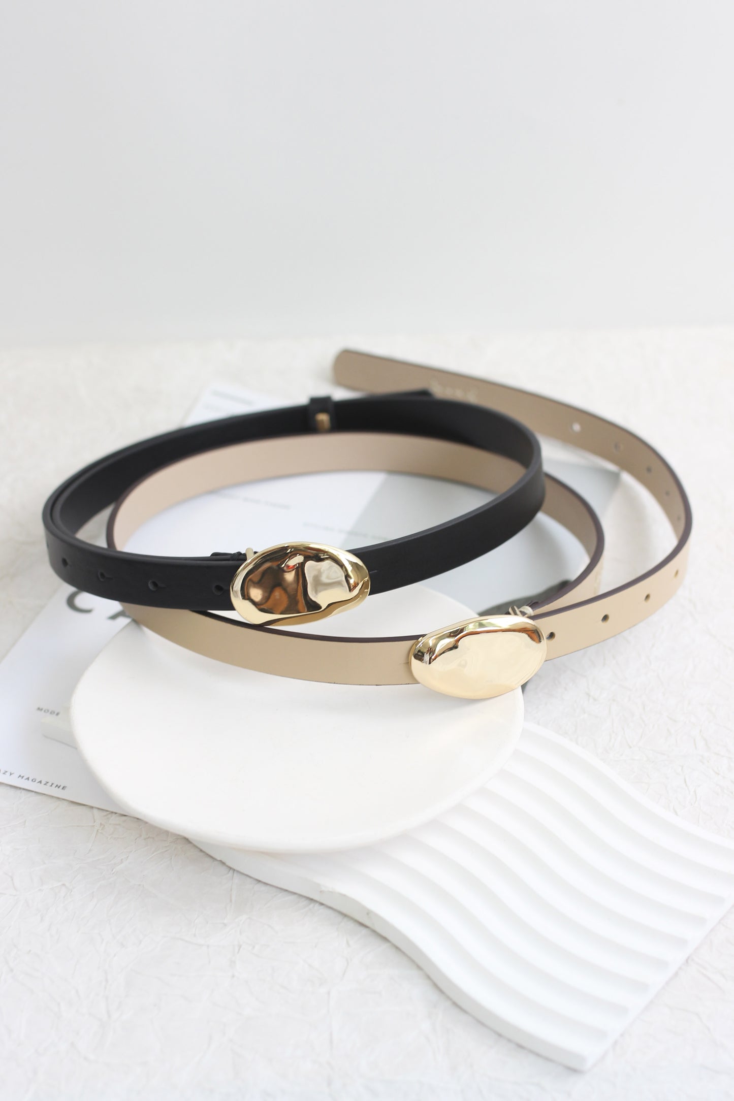 A2506MJY75668 - Genuine Leather Slim Belt with Polished Oval Buckle